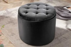 Runder Hocker MODERN BAROCK 50cm grau Samt mit Stauraum