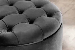 Runder Hocker MODERN BAROCK 50cm grau Samt mit Stauraum