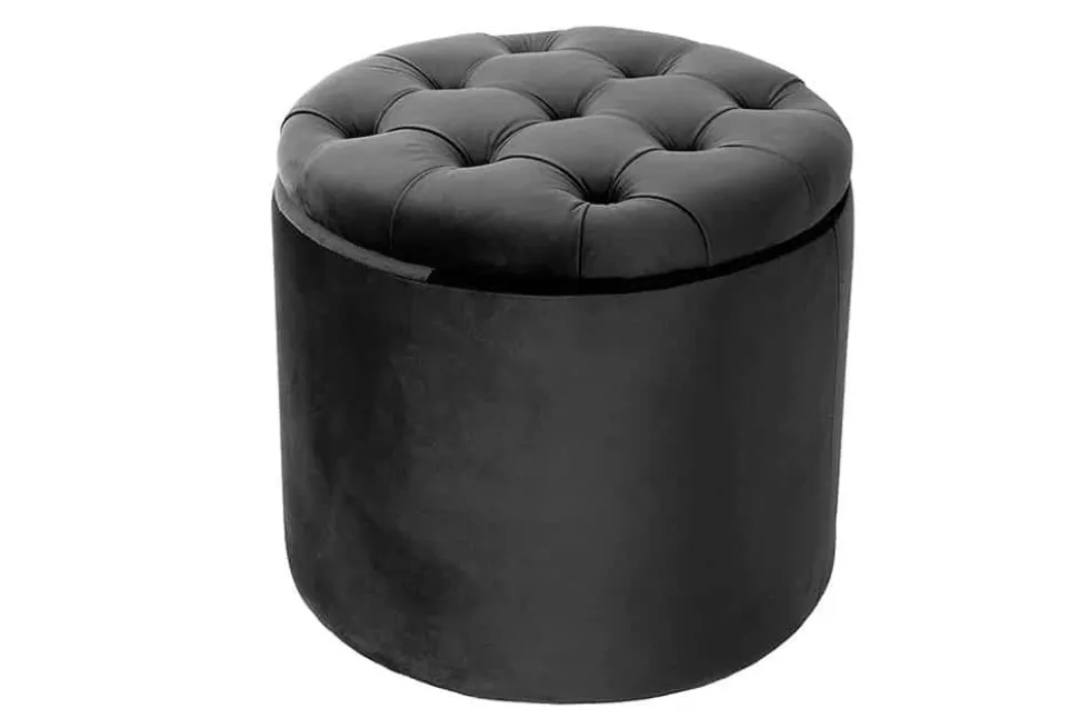 Runder Hocker MODERN BAROCK 50cm grau Samt mit Stauraum