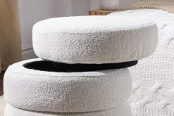 Runder Hocker VOGUE 50cm creme weiß Bouclé Polsterhocker mit Stauraum