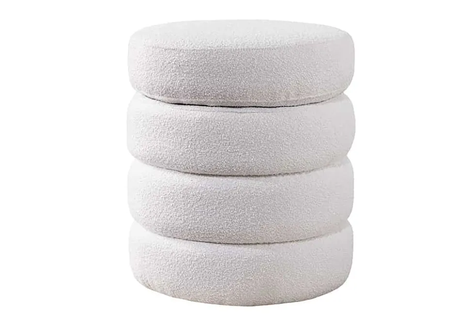 Runder Hocker VOGUE 50cm creme weiß Bouclé Polsterhocker mit Stauraum