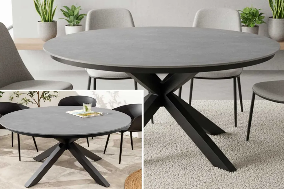 Runder In- und Outdoor Esstisch GALAXY 120cm graphit Keramik anthrazit Aluminium Gartentisch