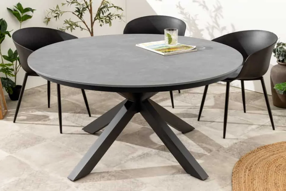 Runder In- und Outdoor Esstisch GALAXY 120cm graphit Keramik anthrazit Aluminium Gartentisch