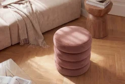 Runder Polsterhocker VOGUE 40cm rosa Samt mit Stauraum