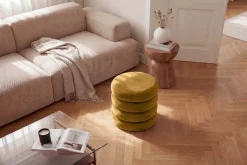 Runder Polsterhocker VOGUE 40cm senfgelb Samt mit Stauraum
