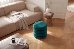 Runder Polsterhocker VOGUE 40cm grün Samt mit Stauraum