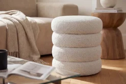 Runder Polsterhocker VOGUE 40cm weiß Bouclé mit Stauraum
