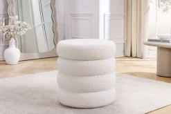 Runder Polsterhocker VOGUE 40cm weiß Bouclé mit Stauraum