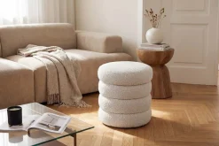 Runder Polsterhocker VOGUE 40cm weiß Bouclé mit Stauraum