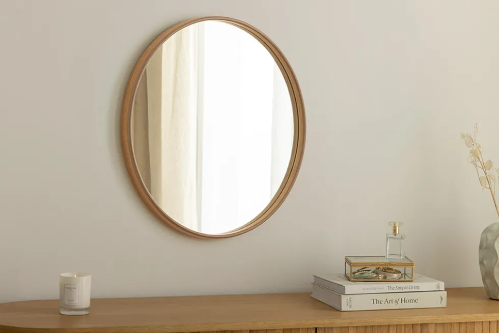 Runder Wandspiegel PORTRAIT 70cm natur in Eichenholz-Design