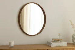 Runder Wandspiegel PORTRAIT 70cm braun in Walnussholz-Design