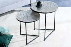 Rundes 2er Set Beistelltisch ELEMENTS 50cm silber antik Krokodil-Design handmade
