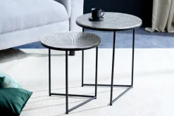 Rundes 2er Set Beistelltisch ELEMENTS 50cm silber antik Krokodil-Design handmade