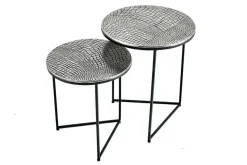 Rundes 2er Set Beistelltisch ELEMENTS 50cm silber antik Krokodil-Design handmade