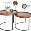 Rundes 2er Set Beistelltische ELEMENTS 55cm Akazie stone finish Metall schwarz
