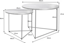 Rundes 2er Set Couchtisch ELEMENTS 60cm silber antik Krokodil-Design handmade