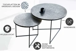 Rundes 2er Set Couchtisch ELEMENTS 60cm silber antik Krokodil-Design handmade