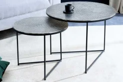 Rundes 2er Set Couchtisch ELEMENTS 60cm silber antik Krokodil-Design handmade