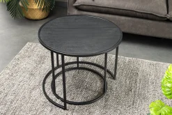 Rundes 2er Set Couchtische MOUNTAIN SOUL 60cm schwarz Naturstein Design Metall