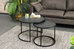 Rundes 2er Set Couchtische MOUNTAIN SOUL 60cm schwarz Naturstein Design Metall