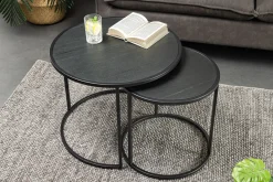 Rundes 2er Set Couchtische MOUNTAIN SOUL 60cm schwarz Naturstein Design Metall