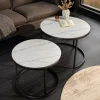 Rundes 2er Set Couchtische ELEGANCE 75cm weiß Keramik schwarz Metall