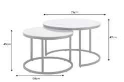 Rundes 2er Set Couchtische ELEGANCE 75cm weiß Keramik schwarz Metall