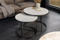 Rundes 2er Set Couchtische ELEGANCE 75cm weiß Keramik schwarz Metall