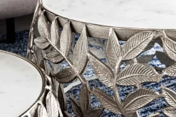 Rundes 2er Set Couchtische ABSTRACT LEAF 70cm weiß silber Marmor Metall Blatt-Design