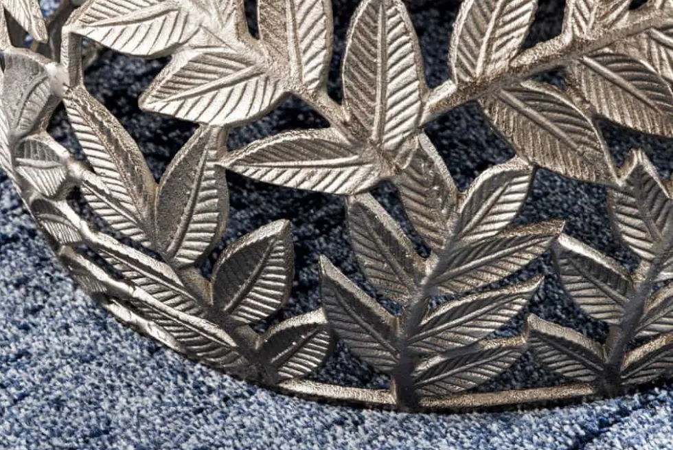 Rundes 2er Set Couchtische ABSTRACT LEAF 70cm weiß silber Marmor Metall Blatt-Design