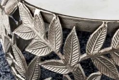 Rundes 2er Set Couchtische ABSTRACT LEAF 70cm weiß silber Marmor Metall Blatt-Design