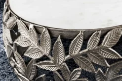 Rundes 2er Set Couchtische ABSTRACT LEAF 70cm weiß silber Marmor Metall Blatt-Design