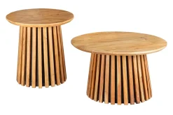 Rundes 2er Set Couchtische VALHALLA WOOD 70cm natur braun Akazie Massivholz