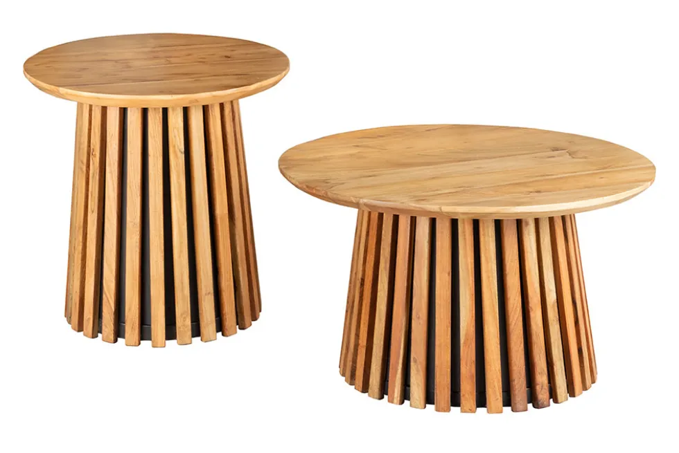 Rundes 2er Set Couchtische VALHALLA WOOD 70cm natur braun Akazie Massivholz