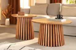 Rundes 2er Set Couchtische VALHALLA WOOD 70cm natur braun Akazie Massivholz