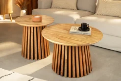 Rundes 2er Set Couchtische VALHALLA WOOD 70cm natur braun Akazie Massivholz