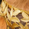 Rundes 2er Set Couchtische ABSTRACT LEAF 70cm natur gold Massivholz Akazie Metall Blatt-Design