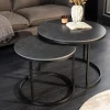 Rundes 2er Set Couchtische ELEGANCE 75cm anthrazit Keramik schwarz Metall