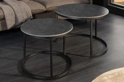 Rundes 2er Set Couchtische ELEGANCE 75cm anthrazit Keramik schwarz Metall