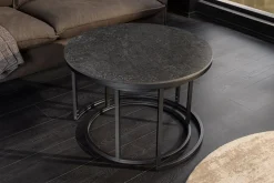Rundes 2er Set Couchtische ELEGANCE 75cm anthrazit Keramik schwarz Metall