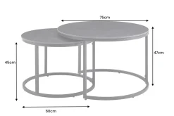 Rundes 2er Set Couchtische ELEGANCE 75cm anthrazit Keramik schwarz Metall