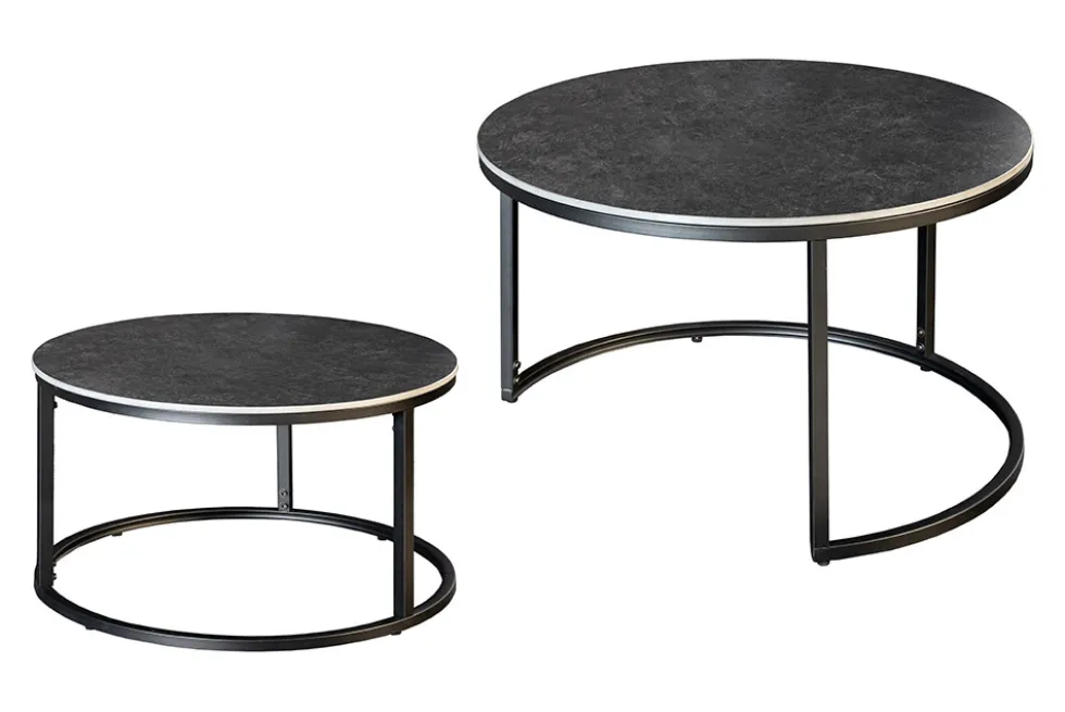 Rundes 2er Set Couchtische ELEGANCE 75cm anthrazit Keramik schwarz Metall