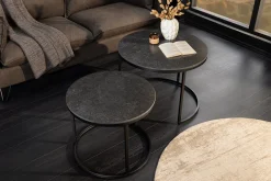 Rundes 2er Set Couchtische ELEGANCE 75cm anthrazit Keramik schwarz Metall