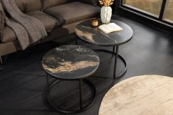 Rundes 2er Set Couchtische ELEGANCE 75cm schwarz gold sand Aurora Oro Keramik