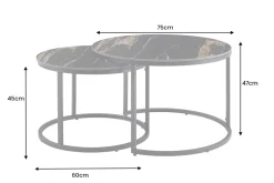 Rundes 2er Set Couchtische ELEGANCE 75cm schwarz gold sand Aurora Oro Keramik