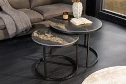 Rundes 2er Set Couchtische ELEGANCE 75cm schwarz gold sand Aurora Oro Keramik