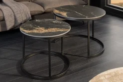 Rundes 2er Set Couchtische ELEGANCE 75cm schwarz gold sand Aurora Oro Keramik