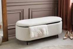 Scandinavische Polsterbank VOGUE 110cm weiß Bouclé schwarz Sitzbank mit Stauraum