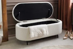 Scandinavische Polsterbank VOGUE 110cm weiß Bouclé schwarz Sitzbank mit Stauraum