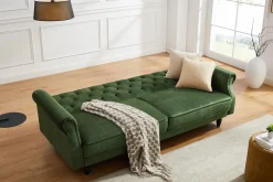 Schlafsofa MAISON BELLE AFFAIRE 220cm moosgrün Vogue Seiden Samtstoff 3-Sitzer